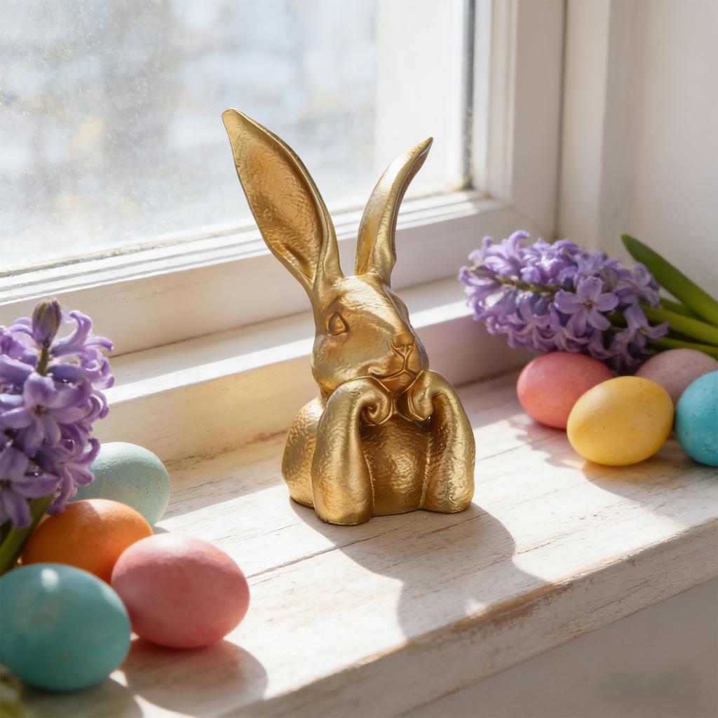 8 Inch Rabbits Vintage Figurines Decoration PVC Gold Large Bunny Collectibles Sculpture for Home Indoor Table Centerpiece Decor
