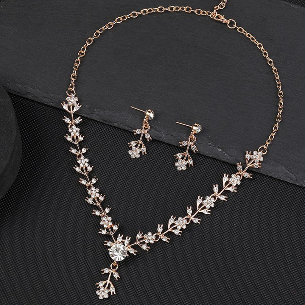 3pcs Classical Palace Feng Shui Drop Shaped Crystal Inlaid Necklace Earrings Set Bride Wedding Red Carpet Dress Accessories