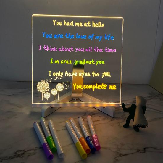 LED Note Board with 7 Colors Pen Reusable Easy To Use Glowing Acrylic Message Marker Board with Light LED Illuminated Drawing Board