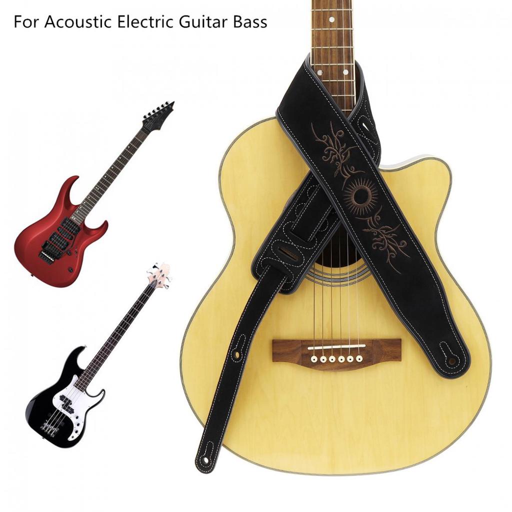 Ремешок для гитары из коровьей замши с цветочным узором и вышивкой с антифрикционным дизайном для электробаса