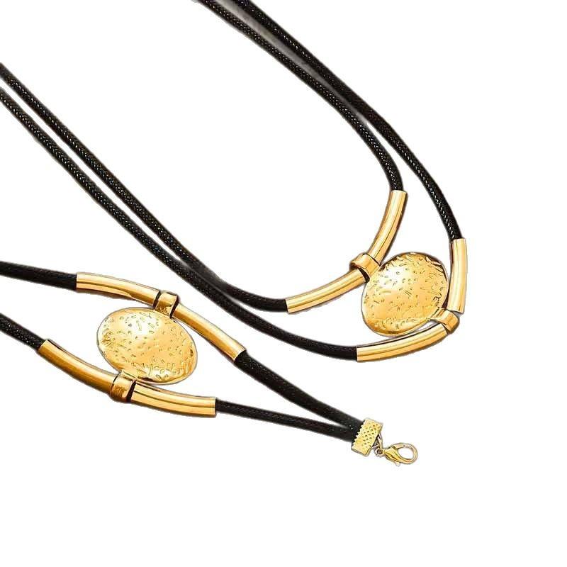 2025 Европейская и американская мода, креативный дизайн, ретро-тренд, двухслойный металлический трубчатый набор ожерелья и браслета