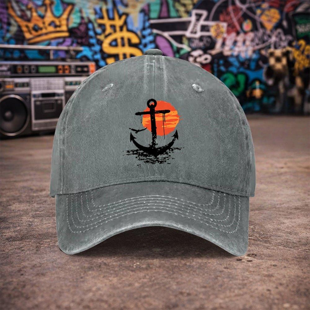 Unisex Anchor Sunset Vintage Washed Baseball Cap Trendy Duckbill Hat for Unisex Father Grandfather Multiple Colors