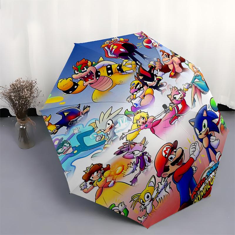 1pc Mario & Sonic Olympic Games Outdoor Umbrella - Automatic Opening/Closing, Collapsible Design, 8-Rib Iron Frame, Perfect Gift for Fans, Travelers,