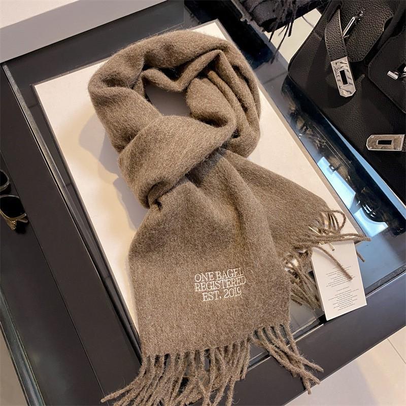 Womens Wool Knit Scarf Winter Warm Solid Color Embroidered Neck Wrap Minimalist Vintage Style