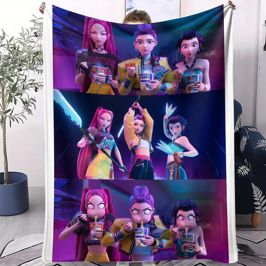 K-Pop Охотники на демонов Одеяло Huntrix Girl Team Фланелевое одеяло Подарок для фанатов Подходит для домашнего отдыха Кемпинга Многофункциональное одеяло