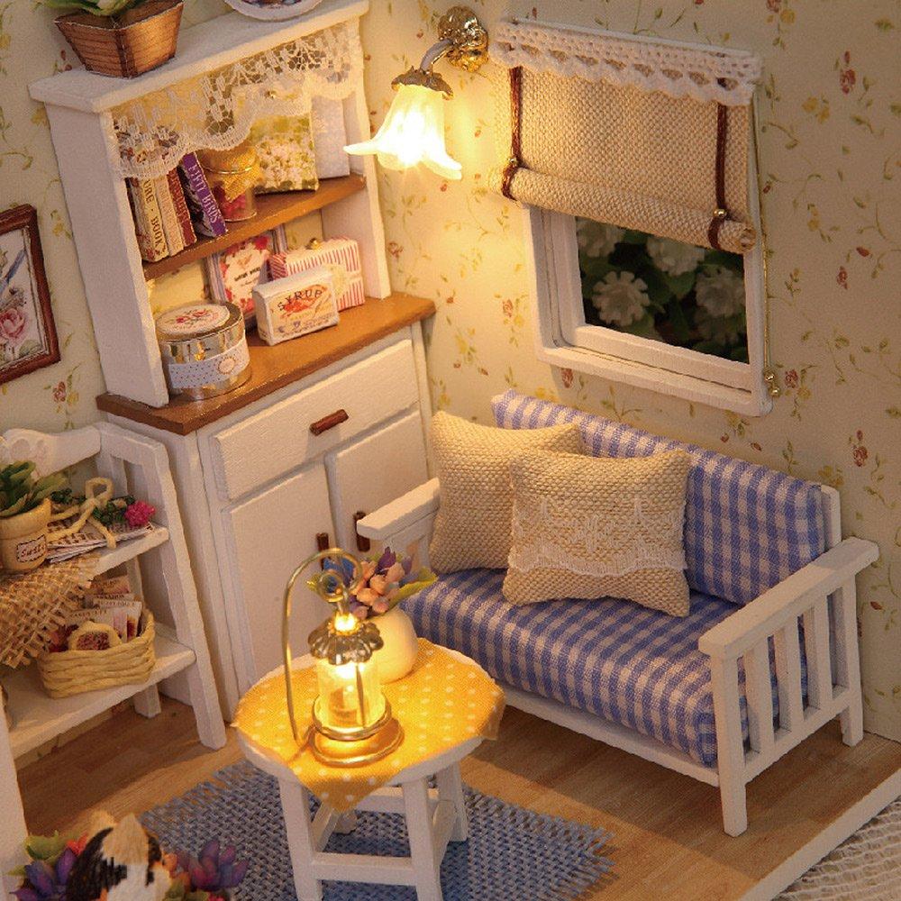 (moin Moin) Dollhouse Miniature Handmade Kit Set Kitten Diary LED Light + Acrylic Case Included