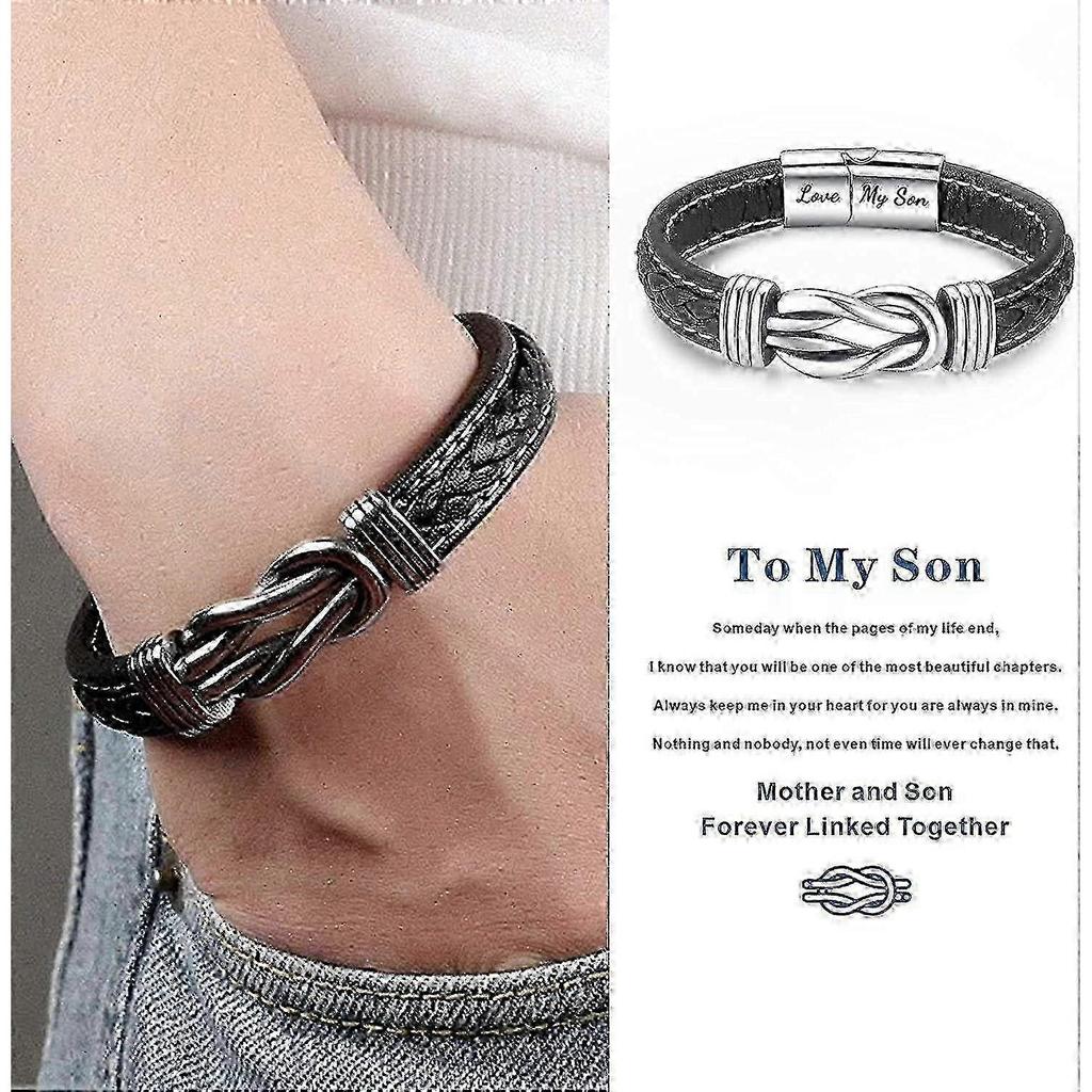 2026 Braided Leather Bracelet for Men, Mother Son Matching Gift, Sterling Silver Clasp