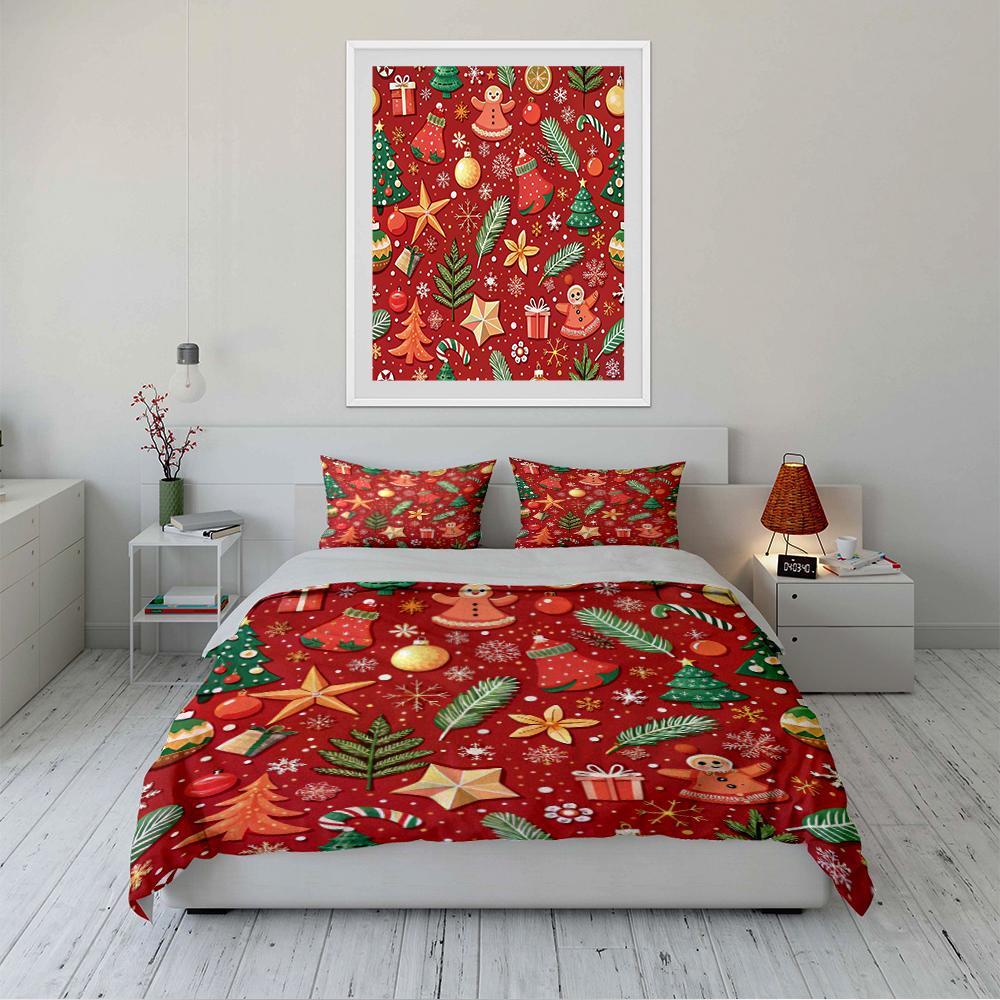 Merry Christmas Gingerbread Design Bedding set (1 duvet cover, 2 pillowcases, duvet not included)