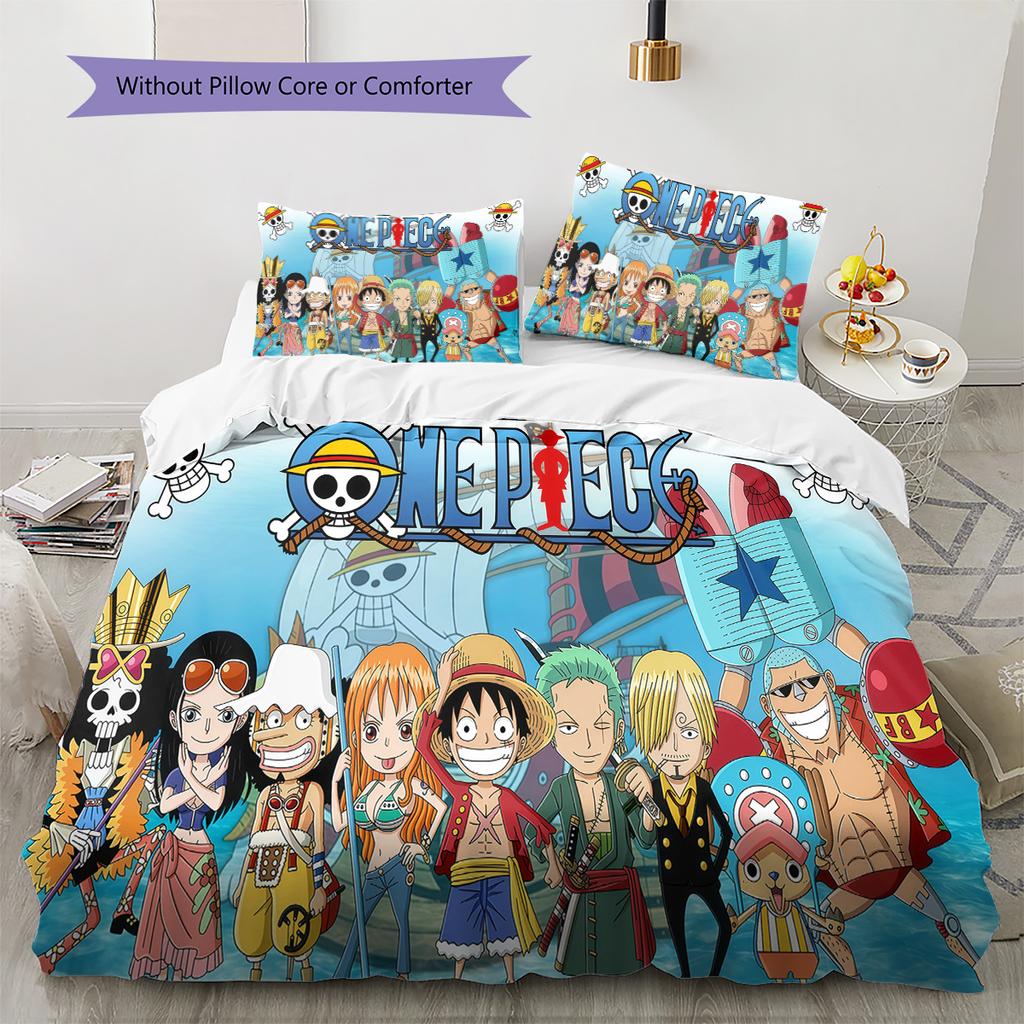 Anime One Piece Pattern Bedding Quilt Set Quilt Cover Pillowcase Home Birthday Gift(1 * duvet cover + 2 * pillowcase, without core)
