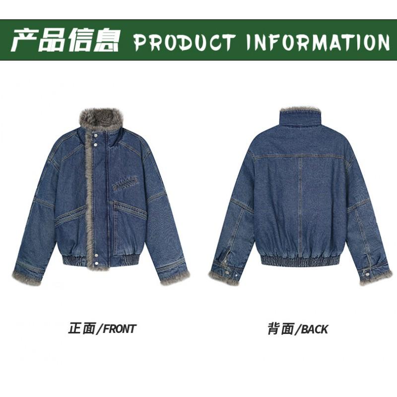 Unisex Vintage Americana Cotton Puffer Jacket With Faux Fur Collar Loose Fit Winter Warm Outerwear