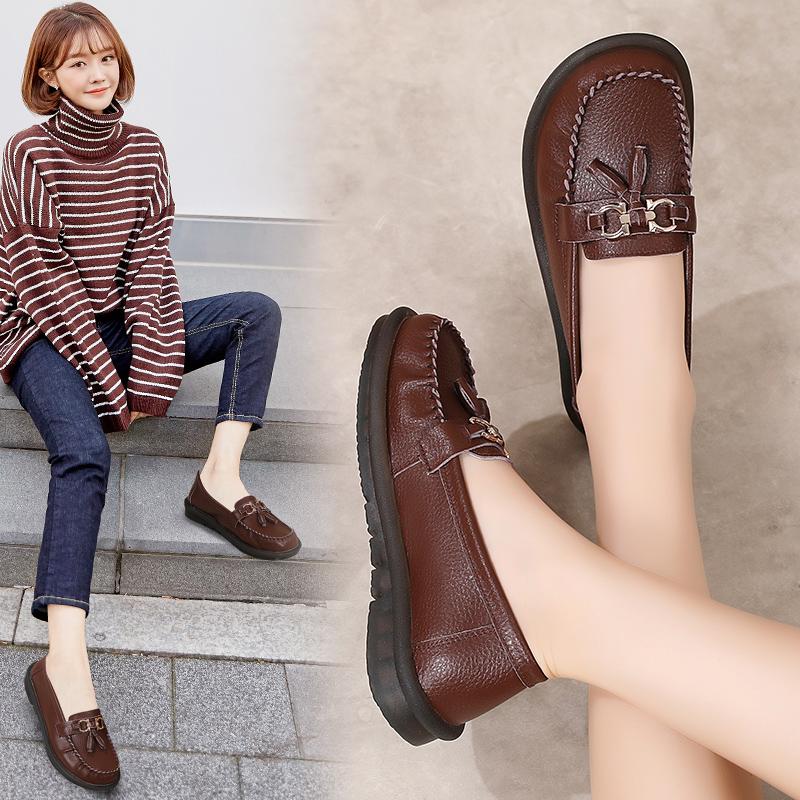 Женские лоферы с конской пряжкой, кожаные мокасины для вождения, удобные туфли на плоской подошве, повседневные туфли без шнуровки, прогулочная минималистичная женская обувь для беременных больших размеров