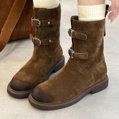 Версия из овчины~ ретро полированная пряжка ремня ковбойские сапоги в западном стиле тонкие короткие ботинки женские ботинки Maillard Martin ботинки-локомотивы