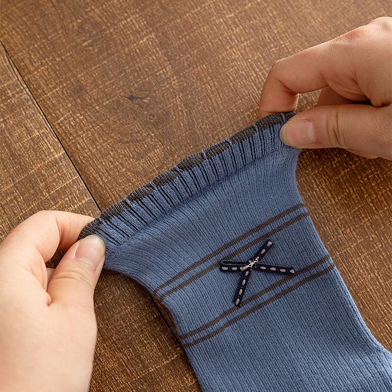 Tide Contrasting Striped Cloth Label Letter Lace Mouth Socks Slimming College Style Pile Socks