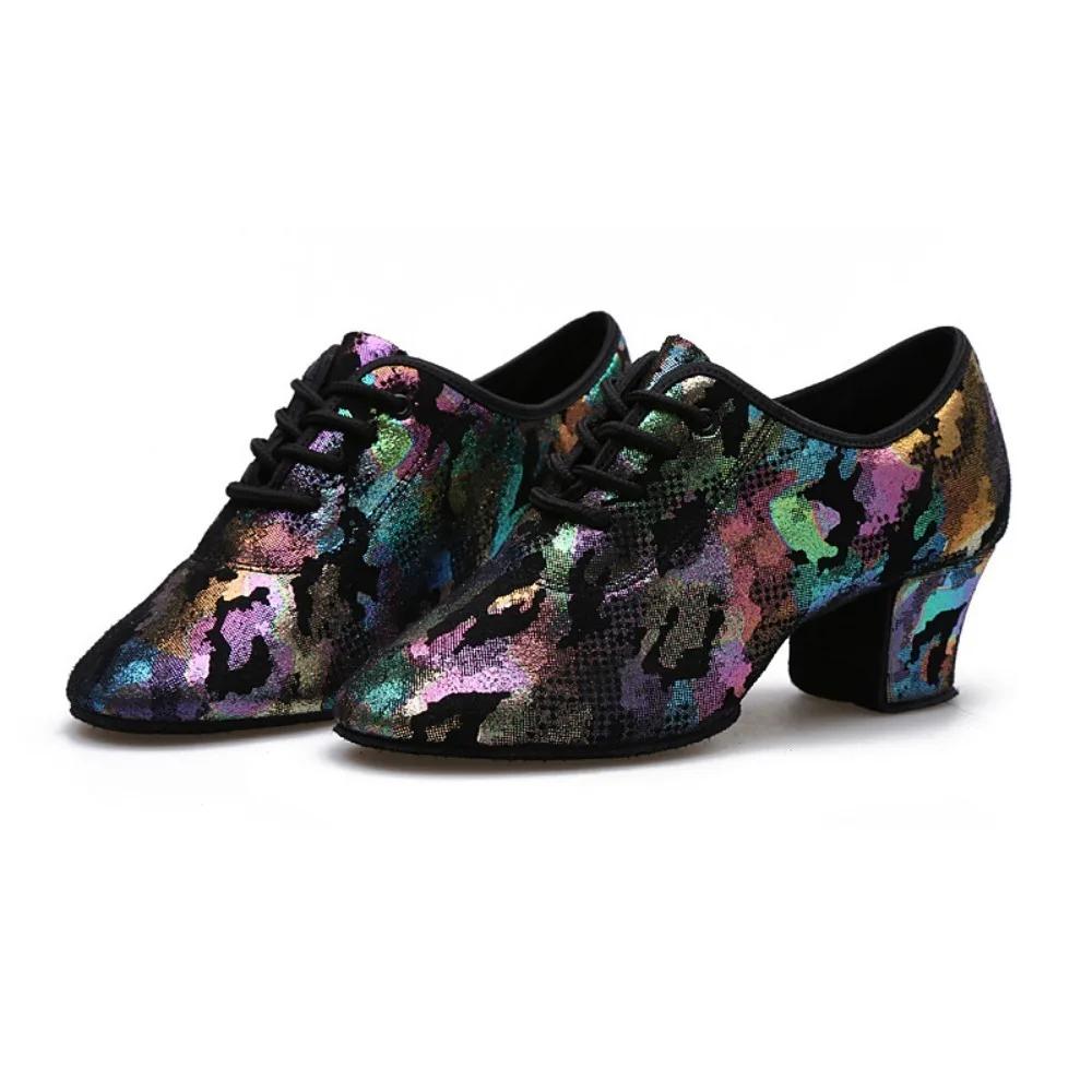 Женские Леди Девушки Комнатные Уличные Верх из Оксфордской Кожи Массивный Каблук Кроссовки Каблук Высокий Бальный Современный Латиноамериканский Танцевальные Туфли
