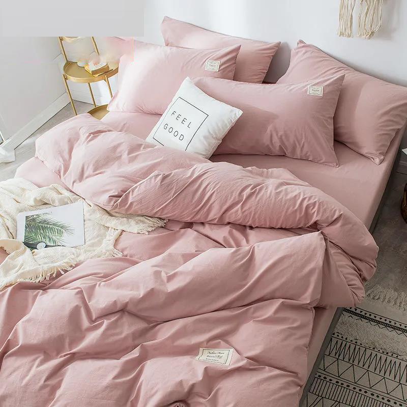Современный простой комплект постельного белья из чистого хлопка, однотонная однотонная двуспальная кровать из четырех частей