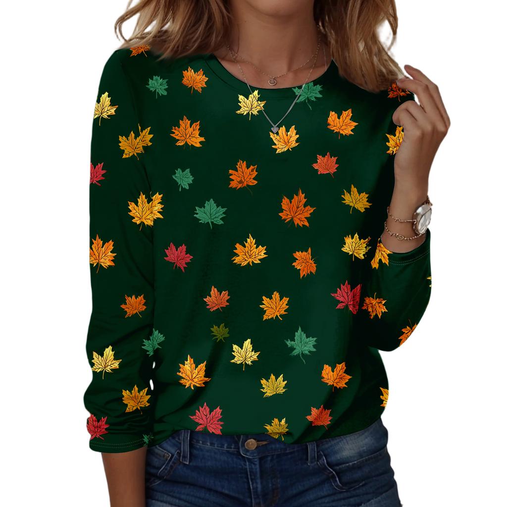 Women's Fashion Casual Long Sleeve Christmas Printed Round Neck Top