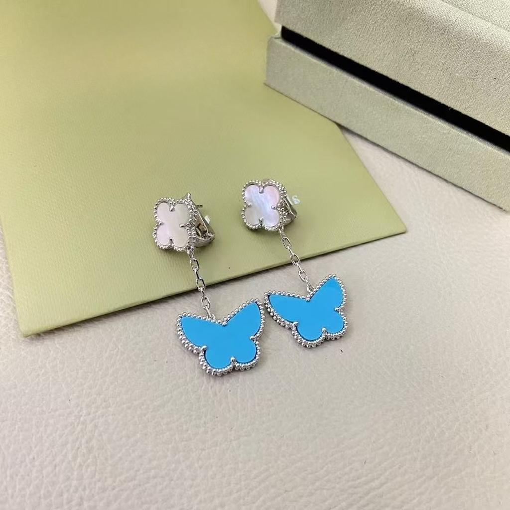 Серьги-клипсы 'Четырехлистный клевер' высокой версии, 'Двойной цветок', 'Перламутр', 'Бирюзовый', 'Классические женские', 'Бабочка', 'Универсальные простые серьги'