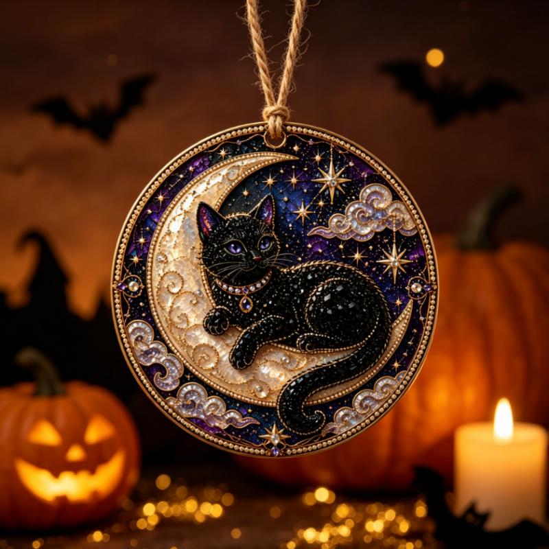 15cm Acrylic Round Decorative Pendant Halloween cat Wall Hanging Accept Customer Design