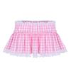 Unisex Mens Women A-line Mini Skirt Mens Sexy Sissy Skirt Elastic Waistband Short Skirt with Lace Hem Pleated Gingham Roleplay