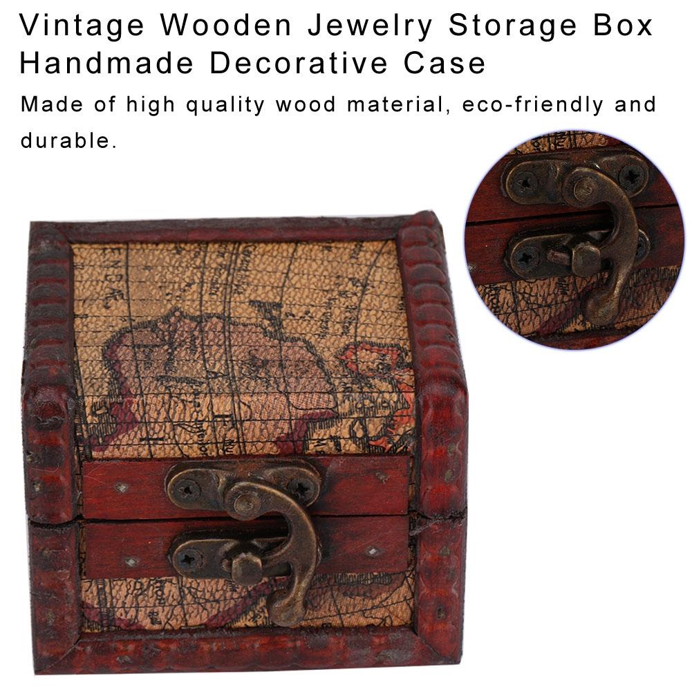 Vintage Square Jewelry Storage Box Handmade Wooden Decorative Display Case
