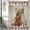 Западные ковбойские сапоги, Деревенская деревянная амбарная дверь Шторка для душа, Декоративная шторка для душа для ванной комнаты, Водонепроницаемая шторка для душа с