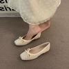 Fairy Wind Shallow Mouth Soft-soled Doudou Shoes Spring and Autumn 2025 New Korean Version Square Head Bow Flat-soled Single Shoes Laden Shoes