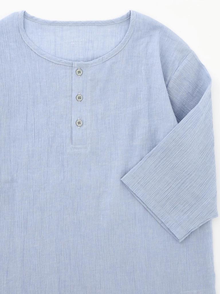 PAJAMA FAMILY Kaitak Family SUIMIN CARE Хлопковые пижамы из ивы с воротником- Henley и Размеры и LL Sax Мужские Японского производства 100% Шея, Весна, Лето, Осень, M,