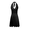 Sleeveless Summer Dress Women Halter Neck Tie Back Floral Print Elastic Waist Ruffle Hem Casual Dress with Pockets