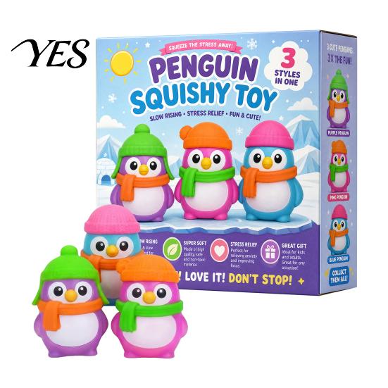Medium Size Stress Reliever Penguin Squeeze Toy Set, Slow Rise Relief Balls, Soft Anxiety Ball TPR Decompression Figure for Adults, Cute Animal