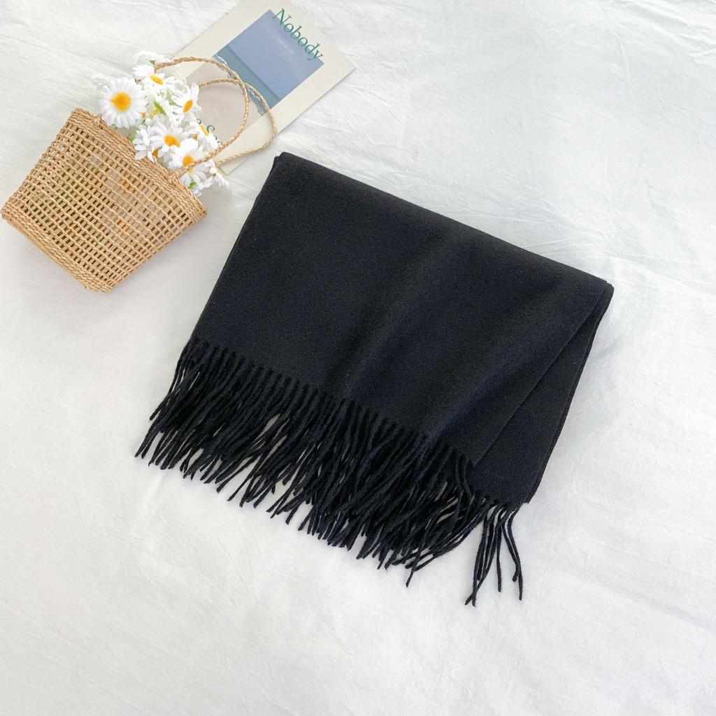 Cashmere Hand Feel Autumn And Winter Solid Color Scarf Women'S Thick Tassel Simple And Versatile Soft And Warm Imitation Cashmere Shawl