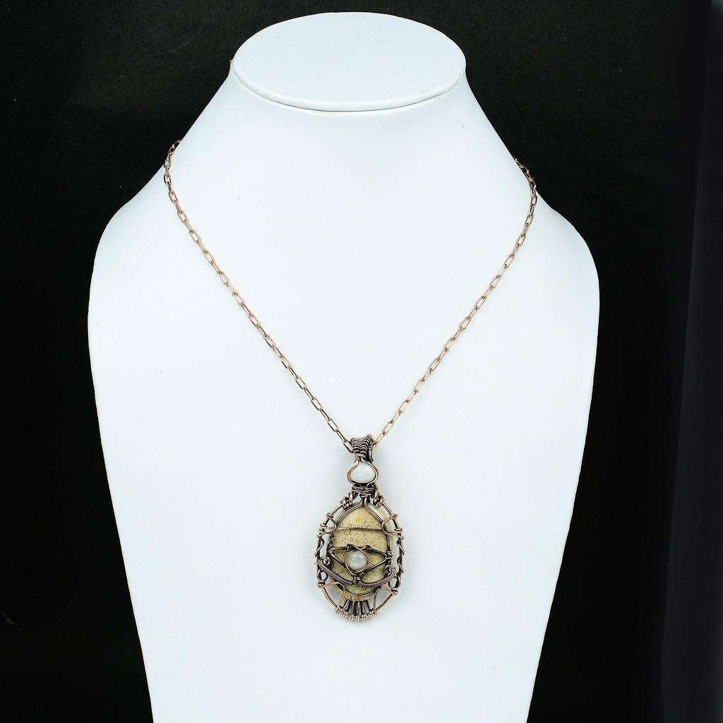 Дурной глаз ископаемый коралл драгоценный камень медная обертка ювелирные изделия ручной работы женский кулон лунный камень кулон от дурного глаза ювелирные изделия подарок для матери проволочные украшения