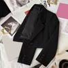 Women Short Suit Coat Lapel Long Sleeve Single Button Suit Jacket Solid Color Loose Fit Casual Business Style Suit Coat