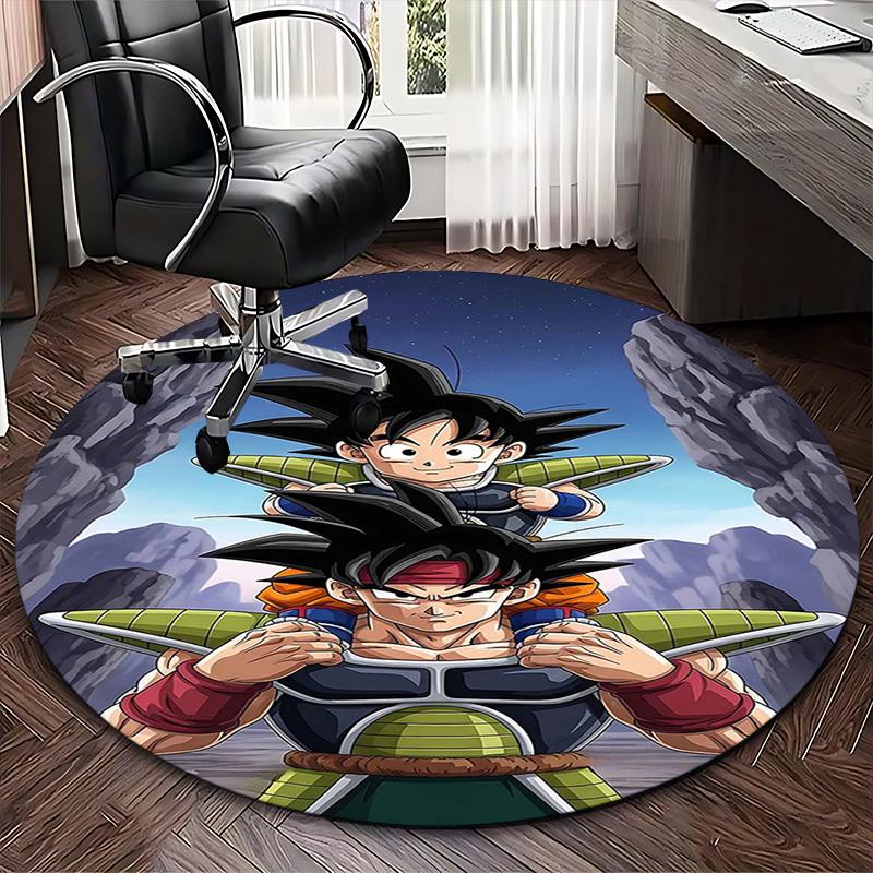 1pc Dragon Ball Z Goku & Vegeta Anime Cartoon Design Round Carpet for Office Chair Mat, Non-Slip Rug Suitable for Home Decor, Living Room, Bedroom