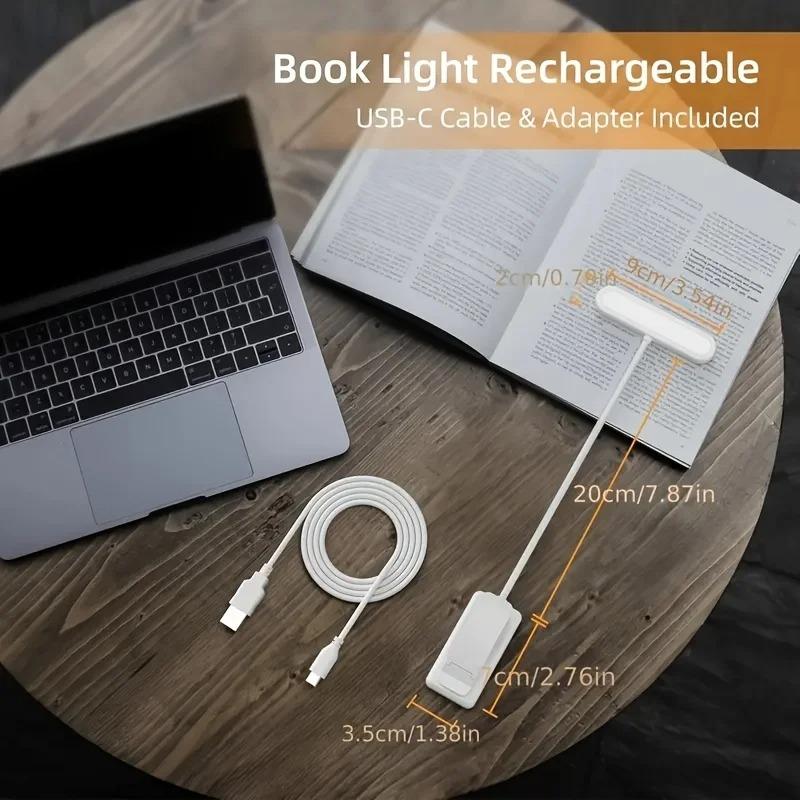 1 шт. USB-перезаряжаемая книжная лампа, 3 регулируемых цвета, светодиодная лампа для чтения с зажимом, ночник для ухода за глазами для кровати, письменного стола