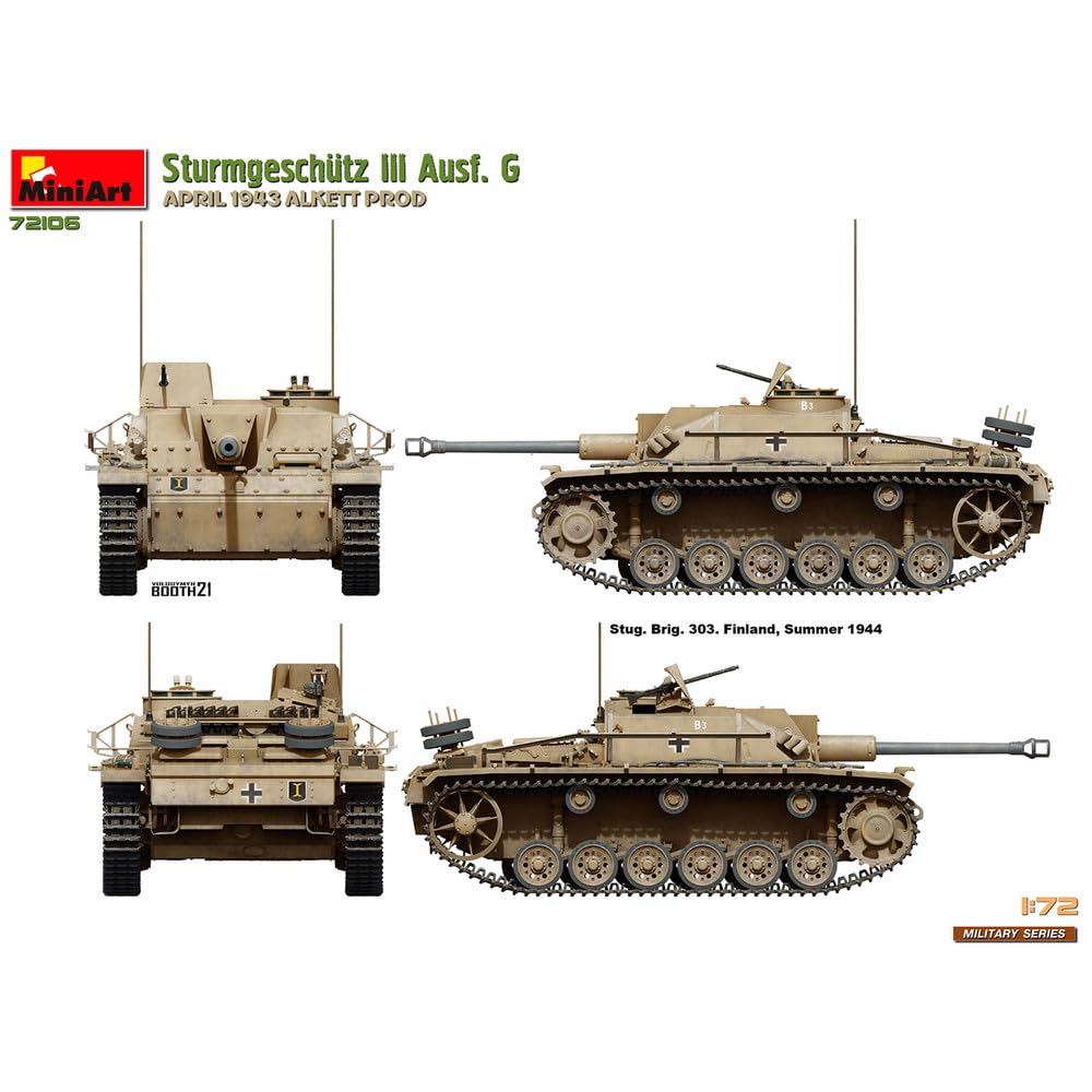 Miniart Scale WWII German Stug III April Alket Plastic Model MA72106 1/72 Ausf. G, 1943, Body, Kit,