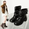 Large Size Short Boots for Women's Autumn and Winter New Belt Buckle Trousers Single Boots for Women's Thick Heel Leather Boots Short Short Boots for