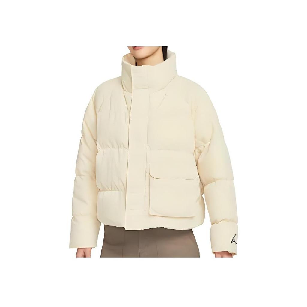 Jordan Flight Solid Logo Embroidered Stand Collar Zipper Warm Loose Water-Resistant Cotton Jacket Women Jackets Light-Yellow DR0547-234