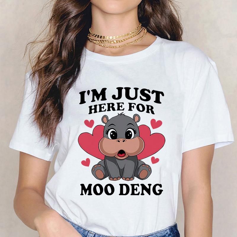 Funny Baby Hippo Moo Deng Tshirt Women Men Fashion T-shirt Streetwear Kawaii Cartoon T Shirt Harajuku Y2k Tee Tops Mange Clothes