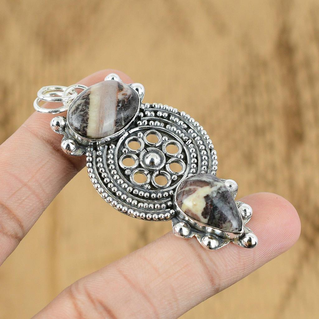 Natural Coconut Jasper Gemstone Pendant Brown 925 Sterling Silver Indian Jewelry