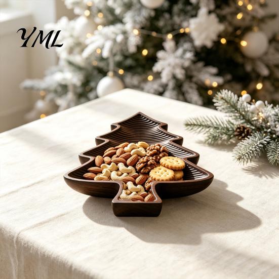 Decorative Wooden Fruit Bowl Christmas Tree Serving Tray, Candy Nut Dish, Xmas Tree?Shaped Snack Storage Rustic Home Table Decor Plate, Tabletop
