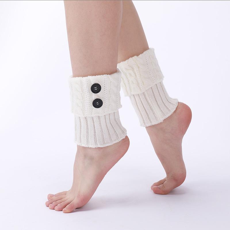 Women Autumn and Winter Knitting Twists Button Short Leg Protectors Knee Protectors New Wool Warm Boots Foot Covers