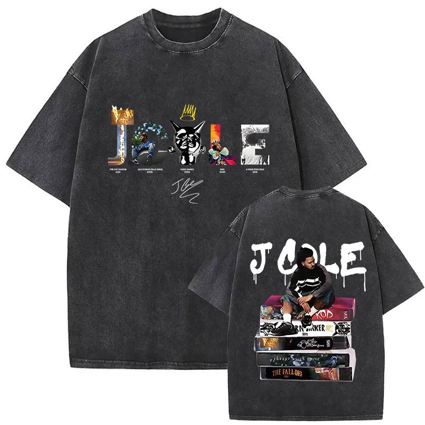 Винтажные стираные футболки J Cole The Fall Off Тур по Северной Америке Графическая футболка женская Одежда Хип-хоп Короткий рукав Футболка