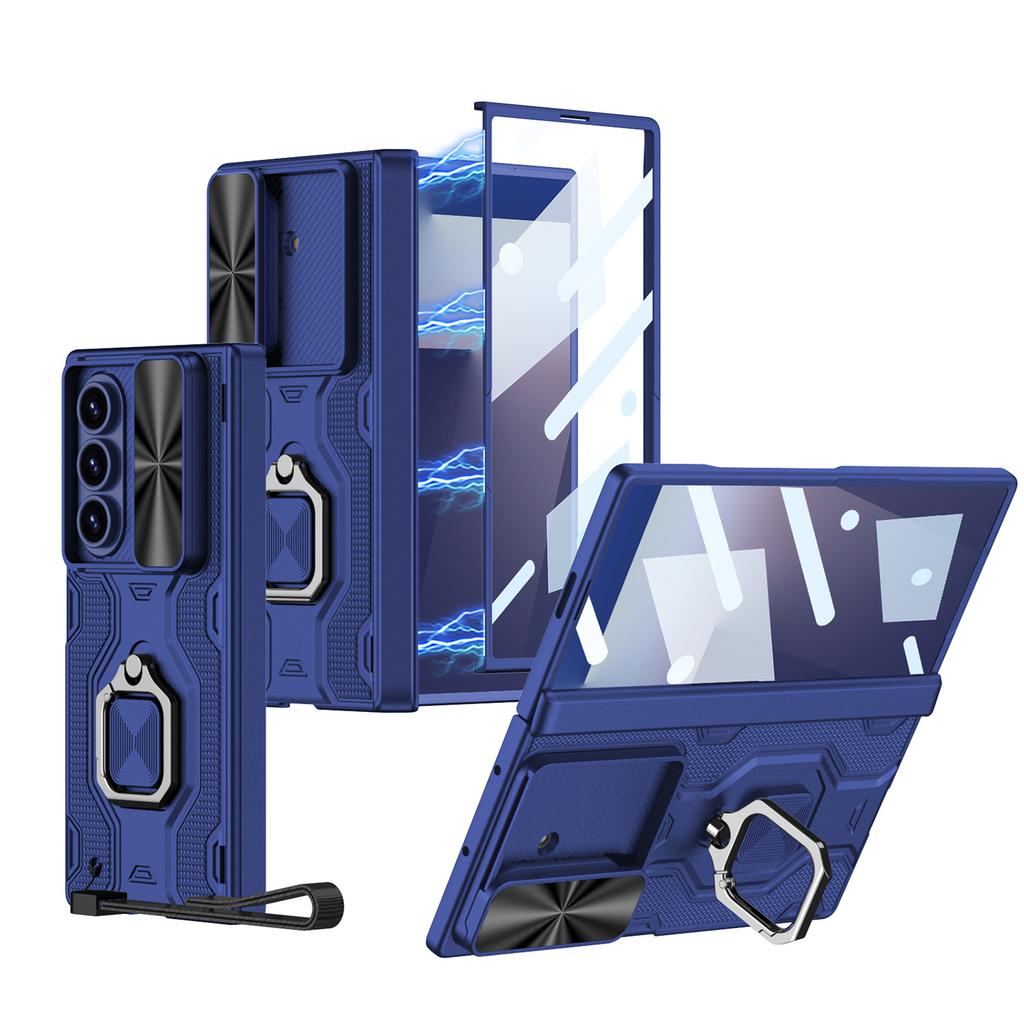 Подходит для чехла для мобильного телефона Samsung ZFold7, складной экран, защитный чехол-пленка, магнитный кронштейн-кольцо для пальца, бриллиант, сдвижное окно, ремешок