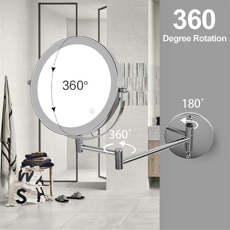 8 Inch Wall Mounted Makeup Mirror 5/7/10X Magnifying Double Side Folding Arm Extend USB Charging Bathroom Smart Cosmetic Mirrors