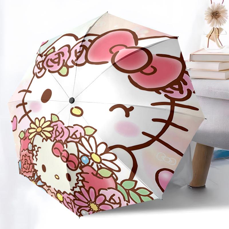 1pc Hello Kitty Floral Automatic Opening Folding Umbrella with 8-Rib Iron Frame - Perfect for Fans, Travelers, Everyday Use, and Festive Gifts!T060