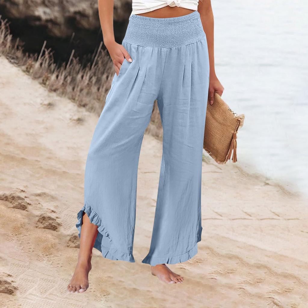 Womens Palazzo Pants Summer Casual Flowy Wide Leg Trousers Beach Travel Vacation Outfits