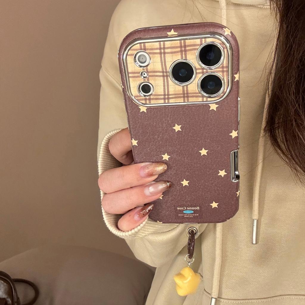 Leather retro star pendant suitable for iPhone 16, 17 Pro Max, iPhone 15 full protection, 13 anti-drop, 11