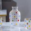 Colorful Dot Glass Carafe and Cup Set - 15oz Borosilicate Drinkware - Ideal for Bedside or Entertaining - Great Birthday Gift