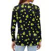 Women's Fashion Casual V-Neck Long Sleeve Decorative Button Christmas Print Top