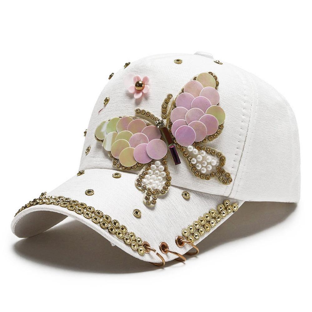Sequined Butterfly Shiny Baseball Cap Versatile Peaked Cap Fashion Women's Sun Hat  Summer Spring
